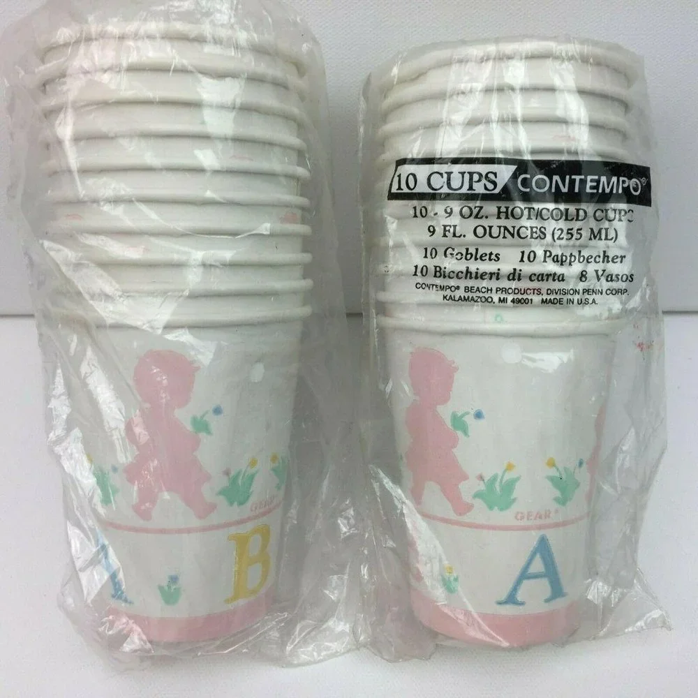 Vintage 90's Baby Shower Party Supplies Cups Plates and Party Invites